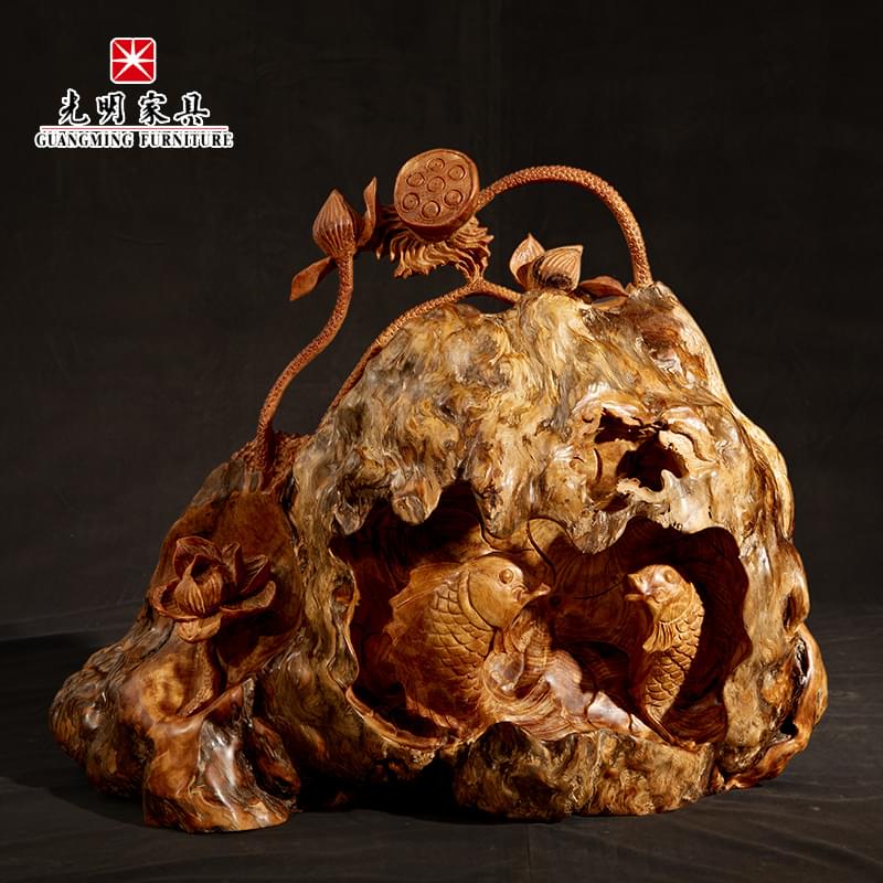 【万象城（中国）】红松沉香木根艺手工雕刻摆件-年年有余